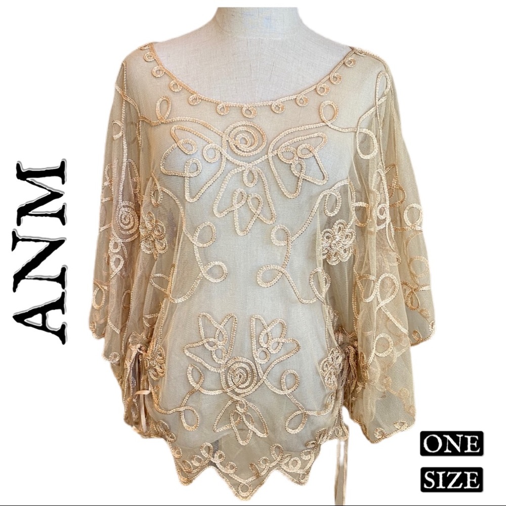 A n M Embroidery Sheer Shrug Top or Cover